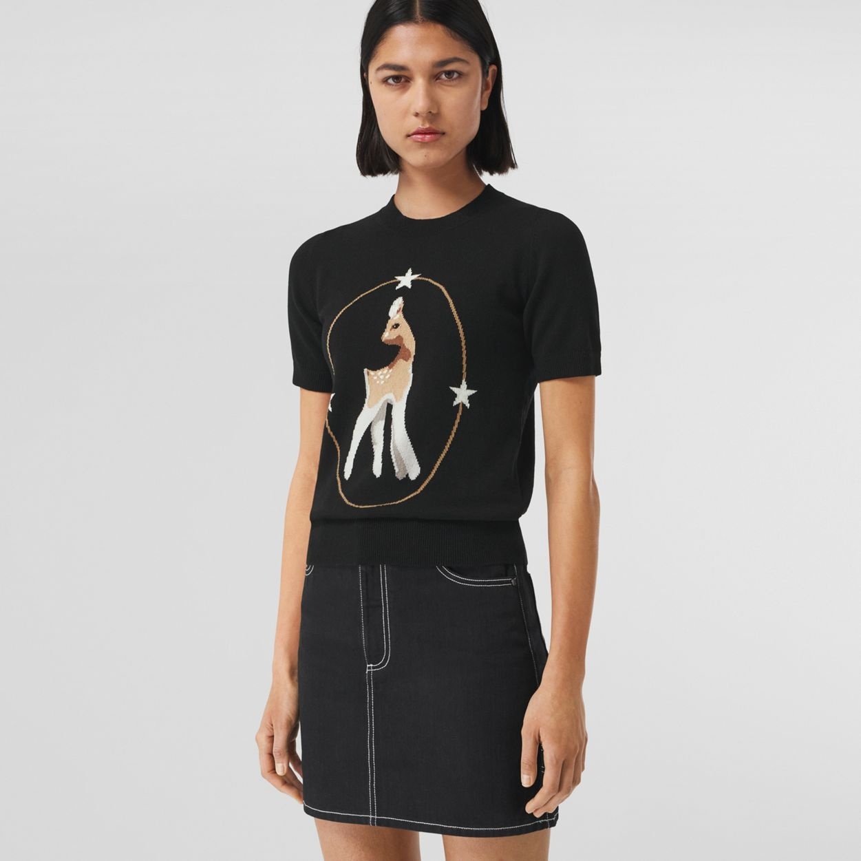 Deer Graphic Intarsia Wool Cashmere Blend Top - 2