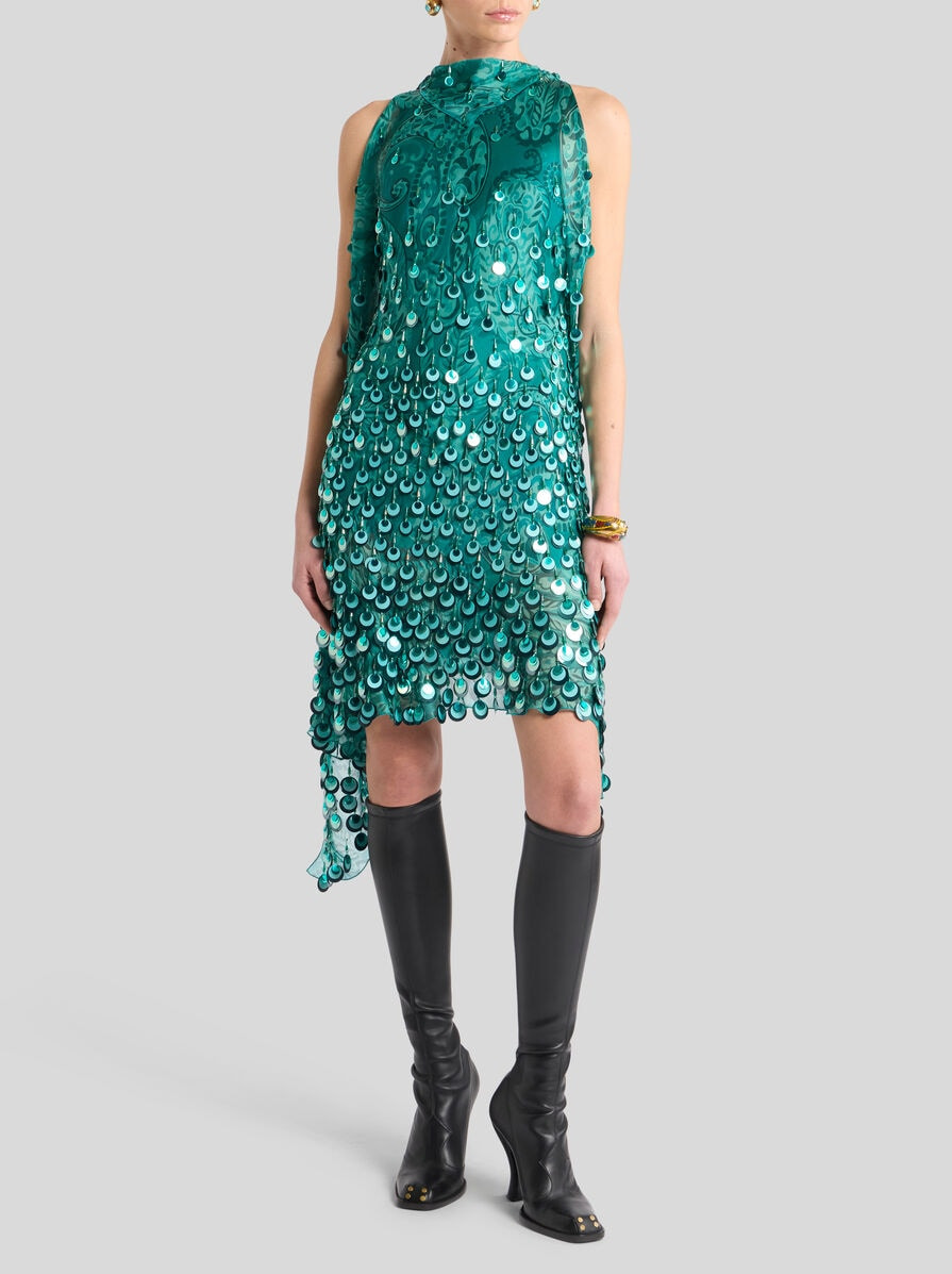 SILK MINI DRESS WITH SEQUIN EMBROIDERY - 3