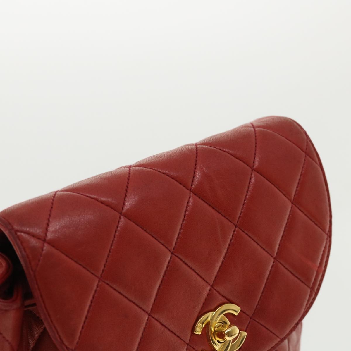 CHANEL Matelasse Chain Hand Bag Lamb Skin Red CC - 6