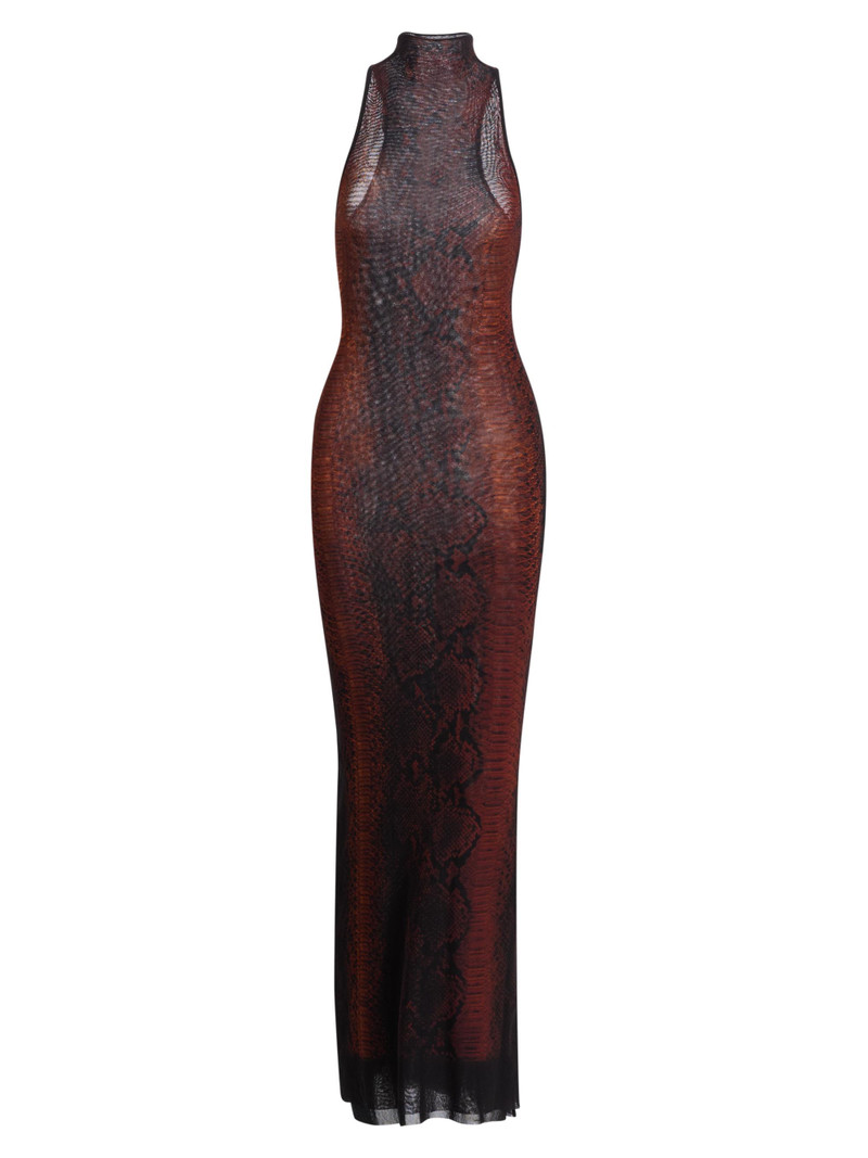 Women's Snakeskin-Print Sleeveless Maxi Dress - Brown Black 1