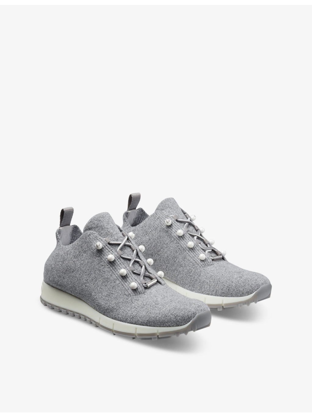 Veles faux pearl-embellished low-top knitted trainers - 3