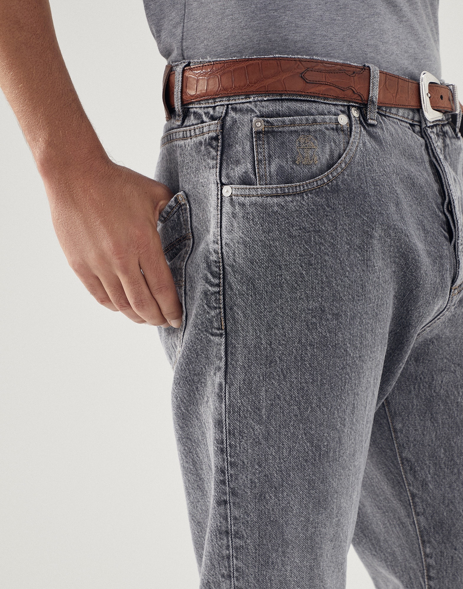 Aged denim leisure fit five-pocket trousers - 3