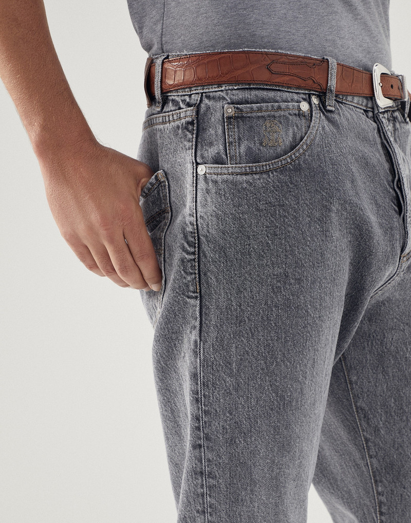 Aged denim leisure fit five-pocket trousers 3