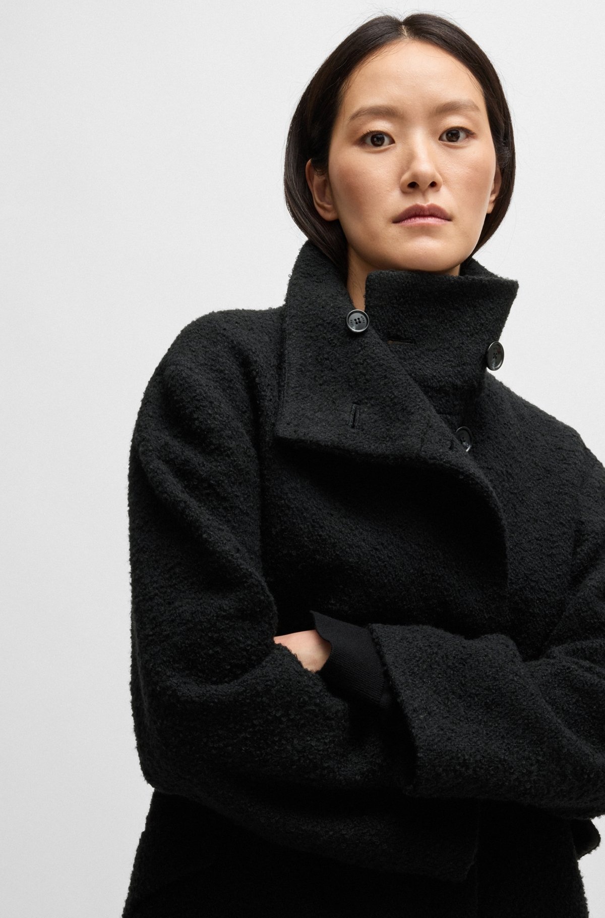 FUNNEL-NECK COAT IN PATTERNED MELANGE FABRIC - 5