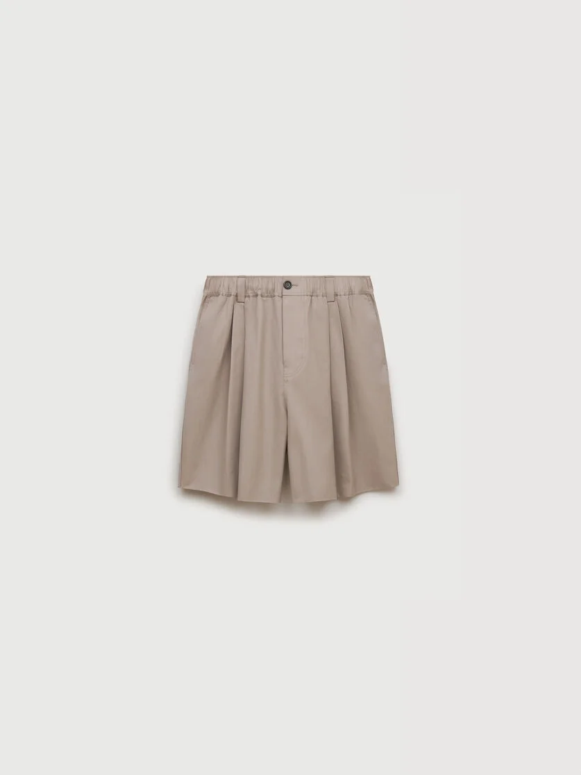 GREY CANVAS SHORTS WITH PLEATS - 1