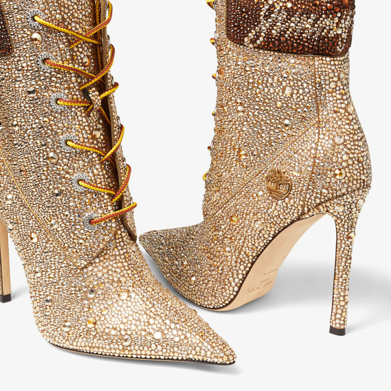 JIMMY CHOO X TIMBERLAND 6 INCH CRYSTAL BOOT Gold Timberland Shimmer Suede Ankle Boots with Hotfix Cr 4