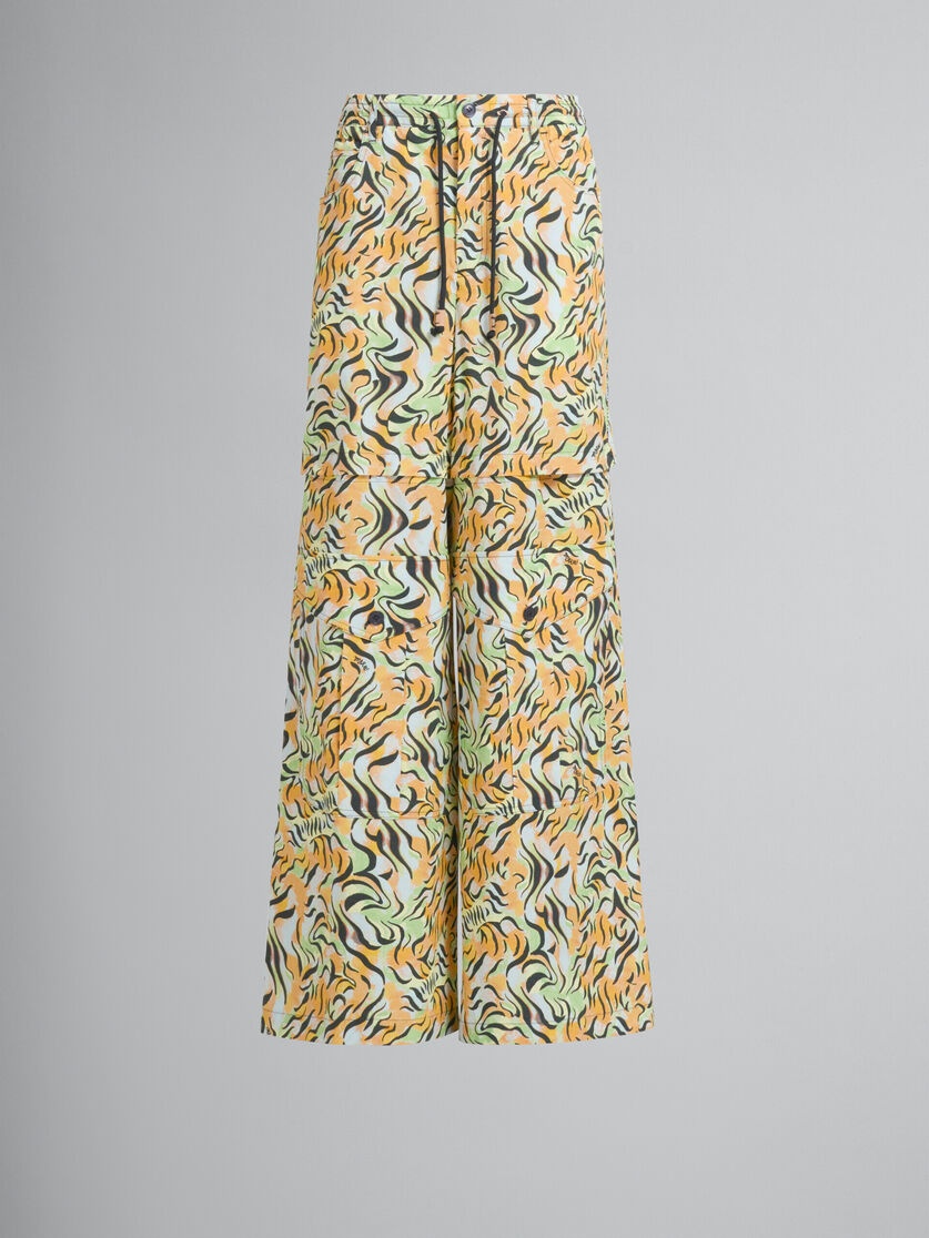 ORANGE AND GREEN PRINTED ORGANIC POPLIN HYBRID CARGO PANTS - 2