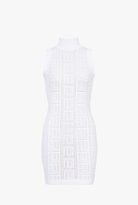 Short white eco-designed knit dress with Balmain monogram - 1