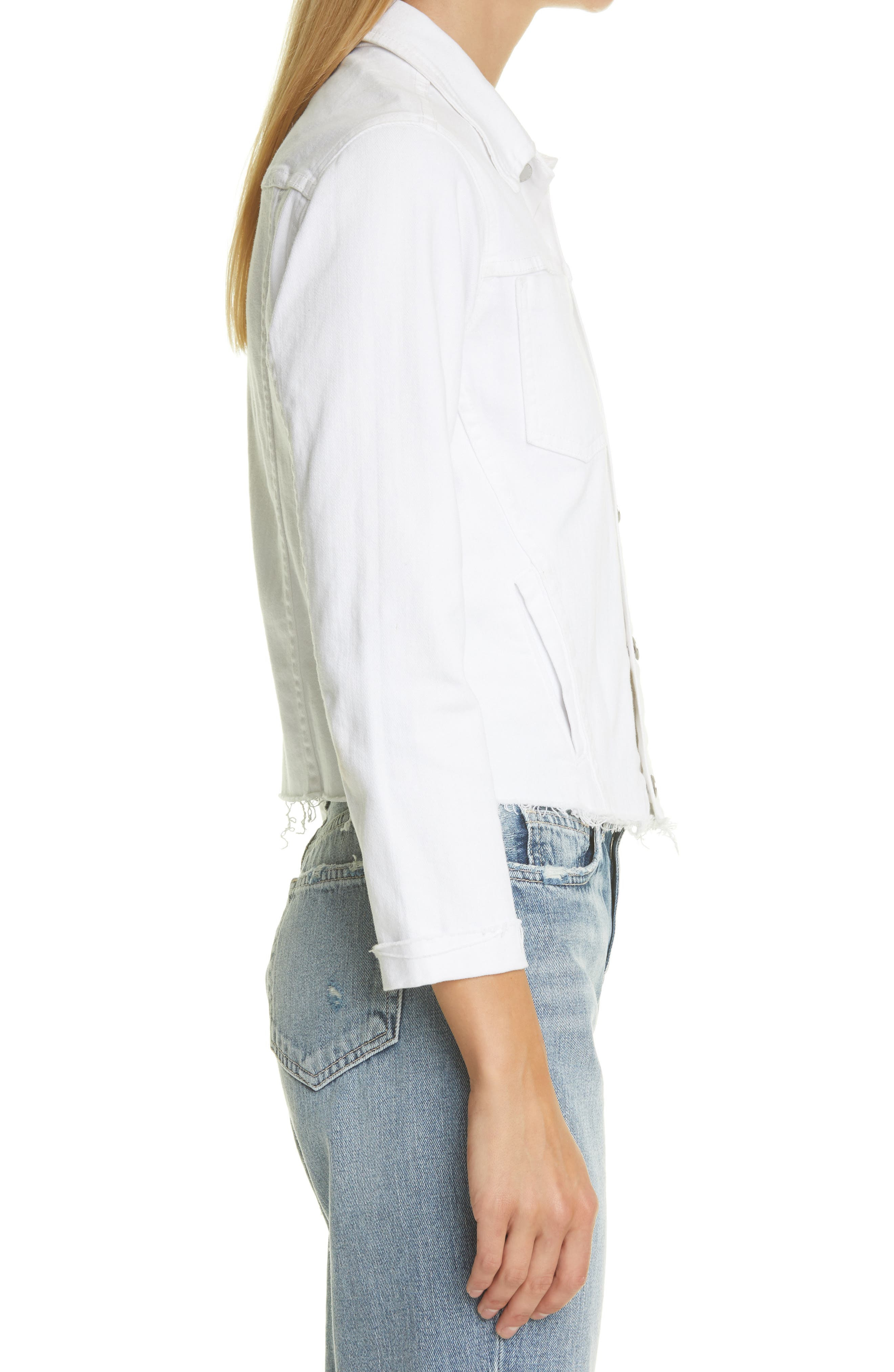 L'AGENCE Janelle Raw Cut Slim Denim Jacket in Blanc at Nordstrom - 3