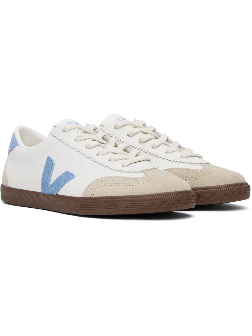 White & Beige Volley Leather Sneakers - 4