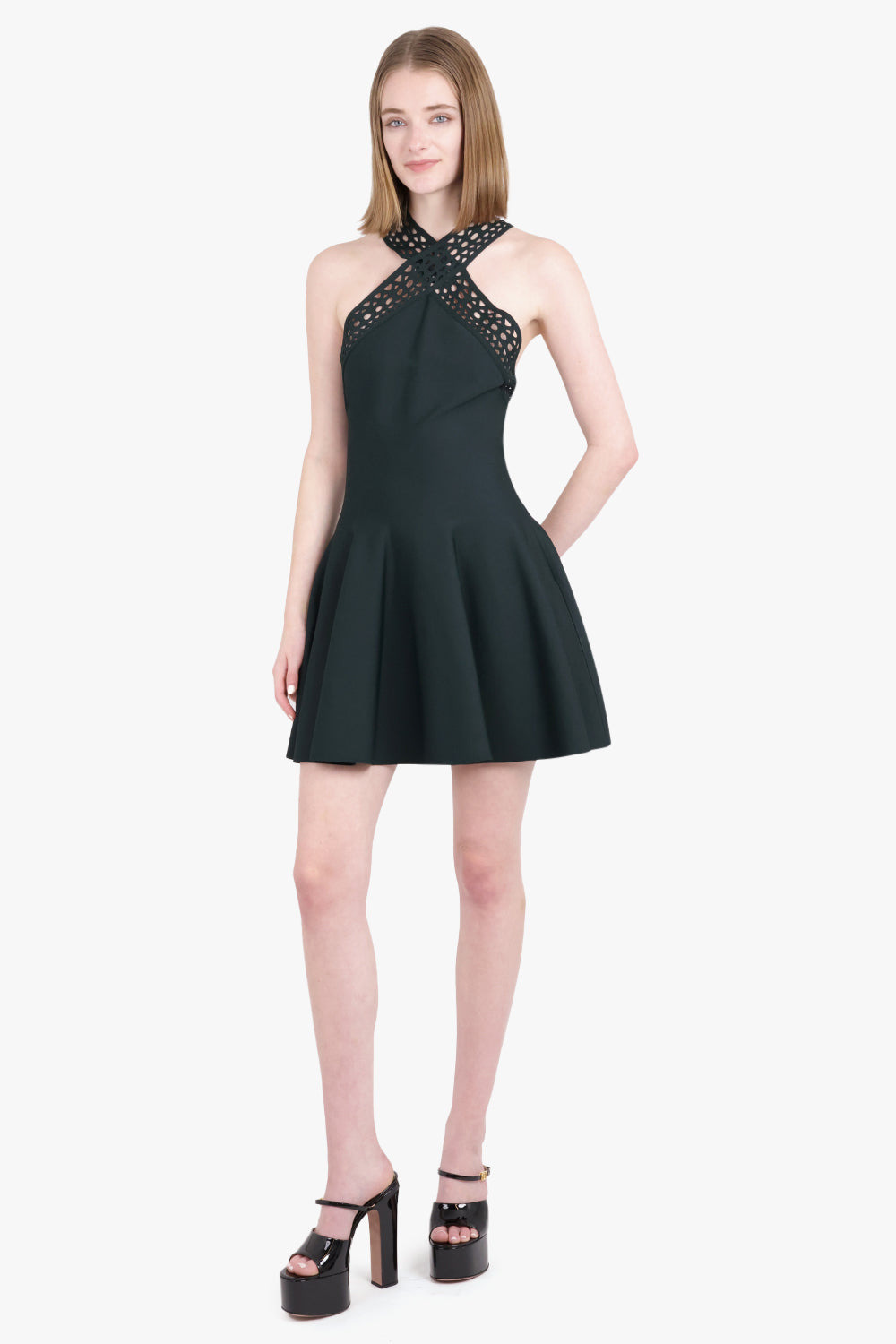 VIENNE SKATER CROSSOVER DRESS | DARK GREEN - 2