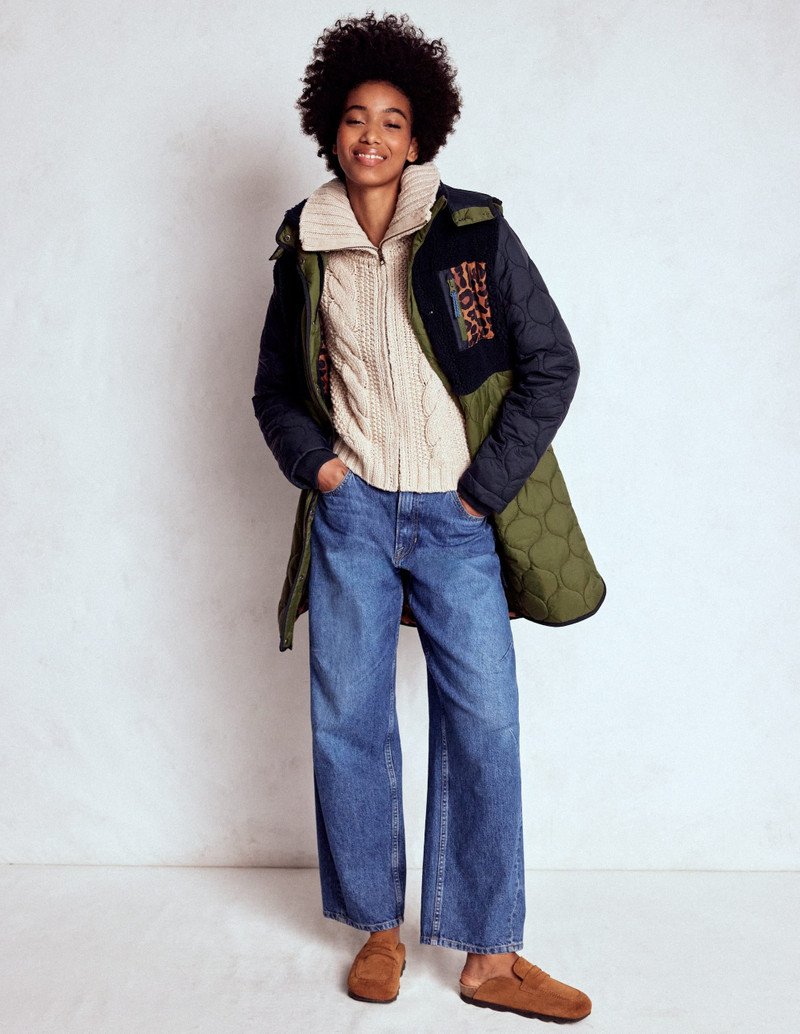 Borg Mix Coat-Navy & Khaki Mix 5