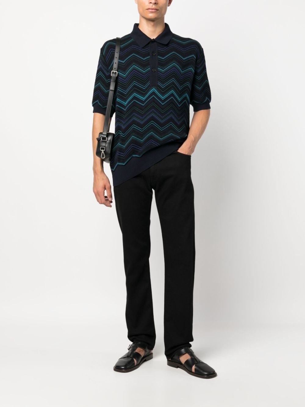 zigzag-pattern ribbed polo shirt - 2
