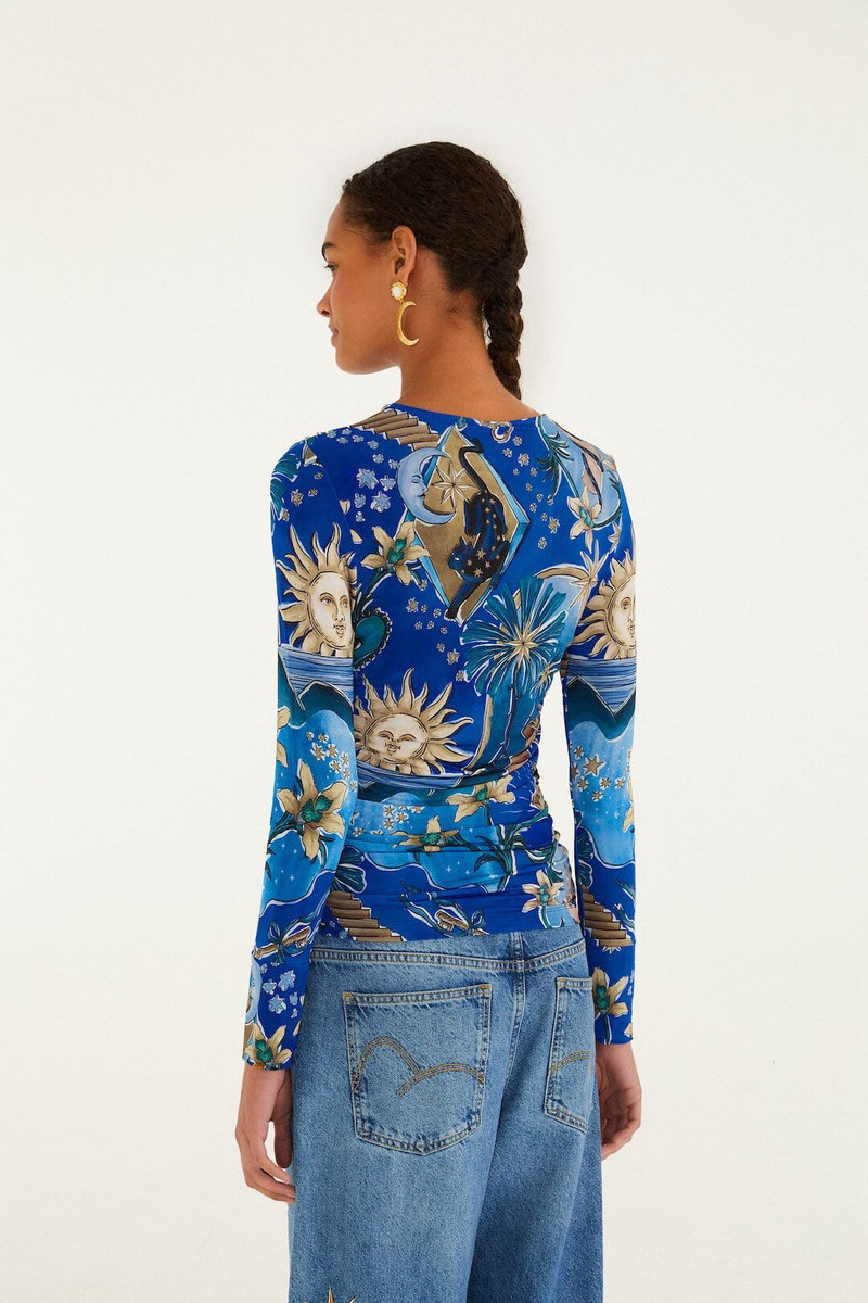 Blue Mystical Long Sleeve Jersey Blouse 3