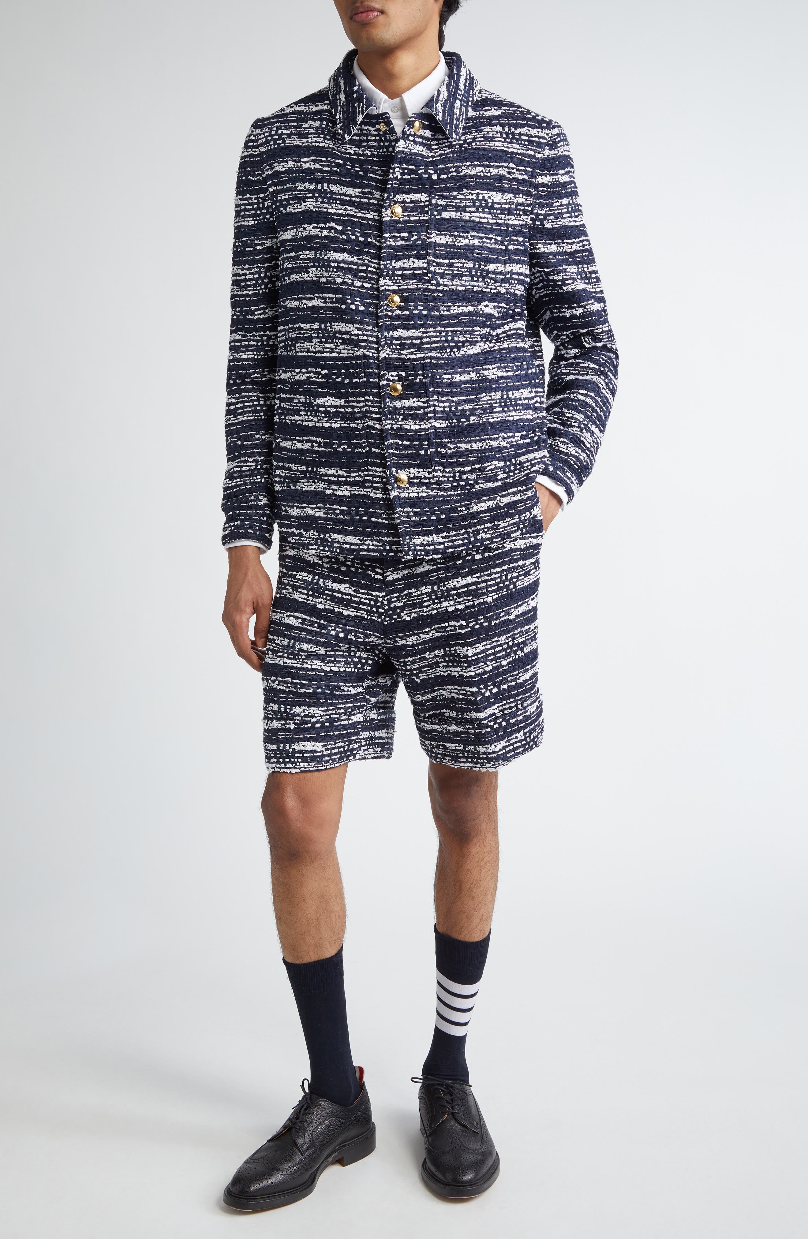 Thom Browne Beltloop Mélange Tulle Tweed Shorts in Navy at Nordstrom - 2