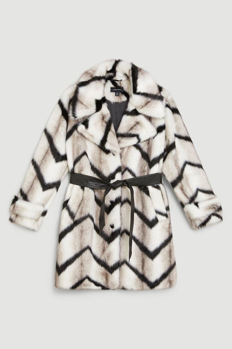 Mono Faux Fur Belted Longline Coat 4