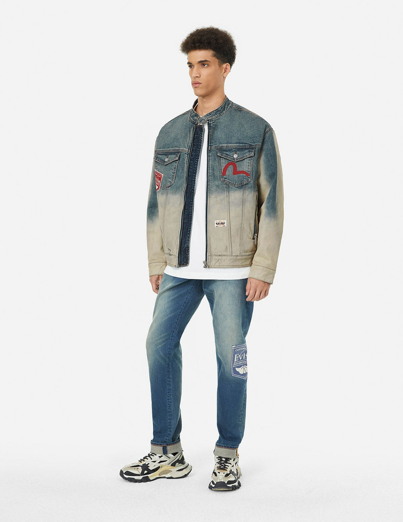 Ebisu Print and Multi-Pocket Loose Fit Biker Denim Jacket 4