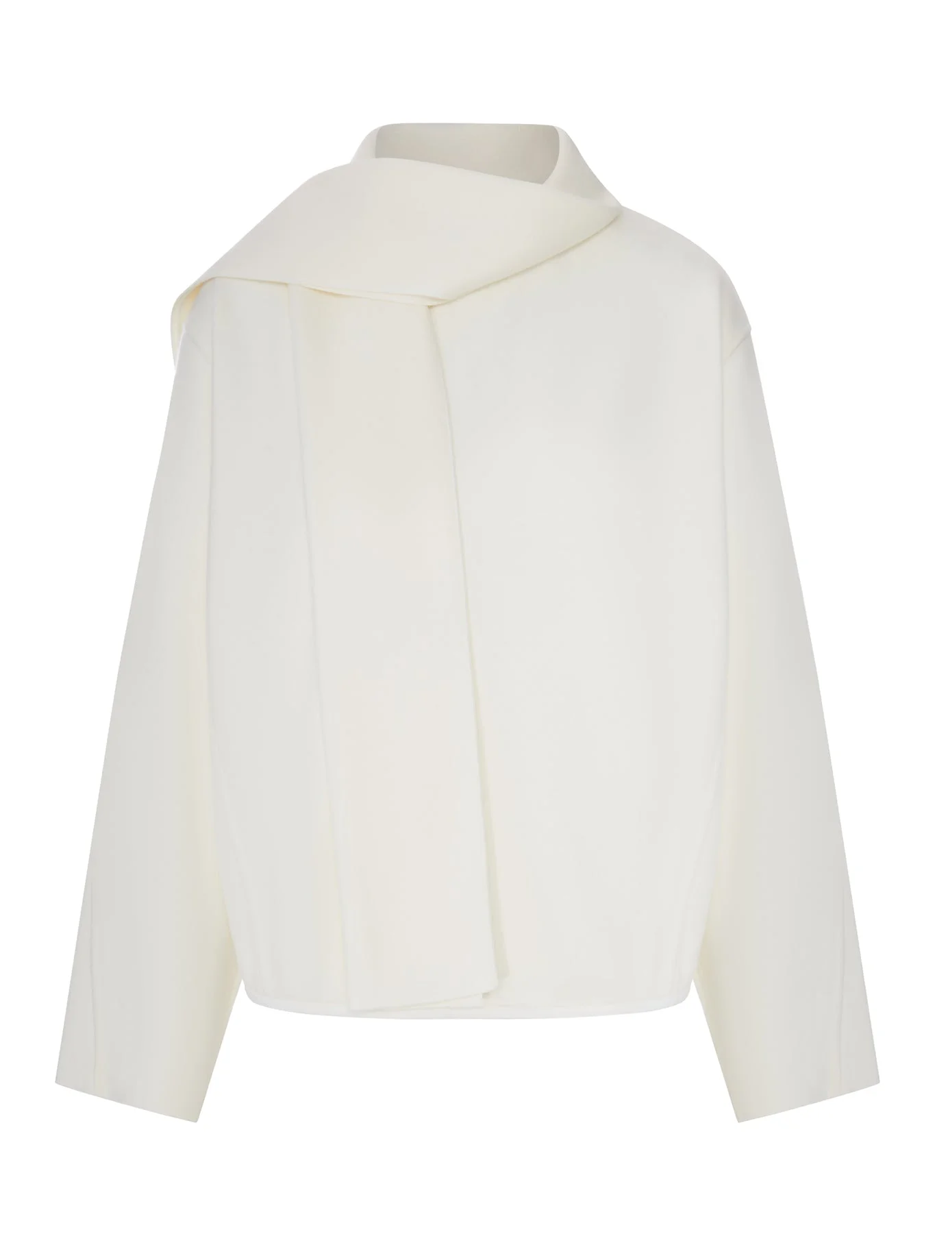 TEXTURED FABRIC SWEATER WITH INTEGRATED SCARF - 1