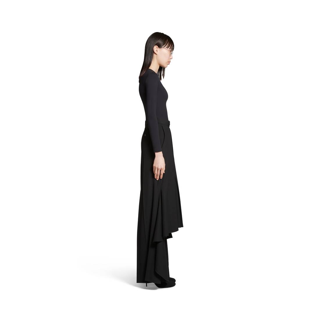 Women's Deconstructed Godet Skirt in Black - 3