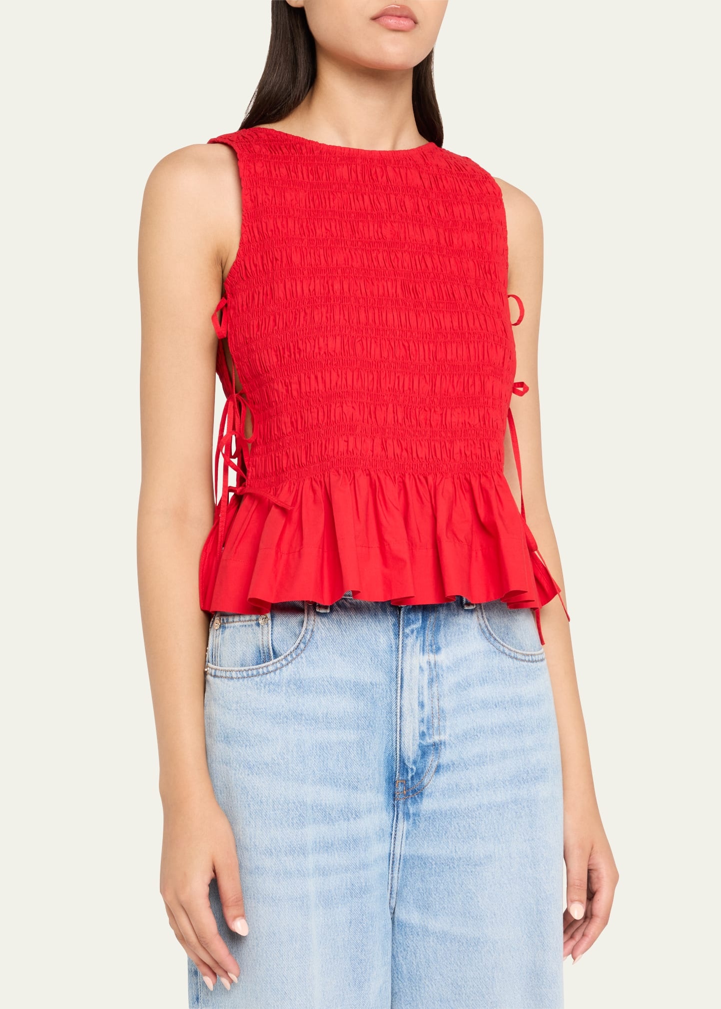 Smocked Side-Tie Peplum Top - 4