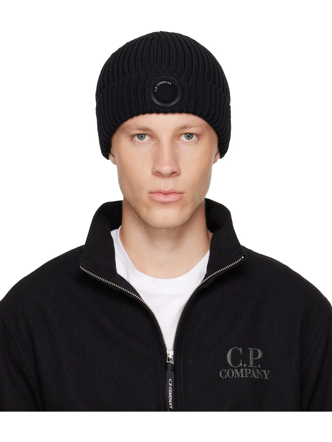 Black Extrafine Merino Wool Lens Beanie - 1