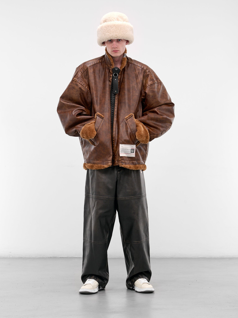 Maison MIHARAYASUHIRO Brown Oversized Leather Shearling Jacket outlook