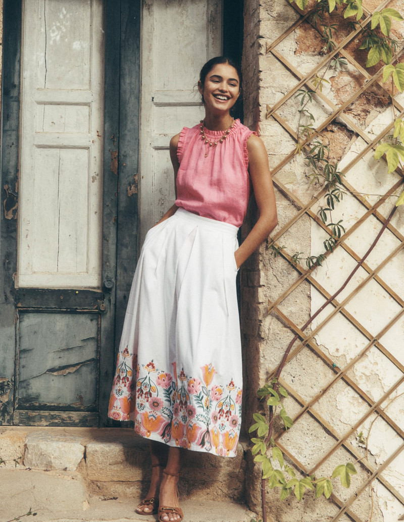 Verity Embroidered Linen Skirt-Ivory 7