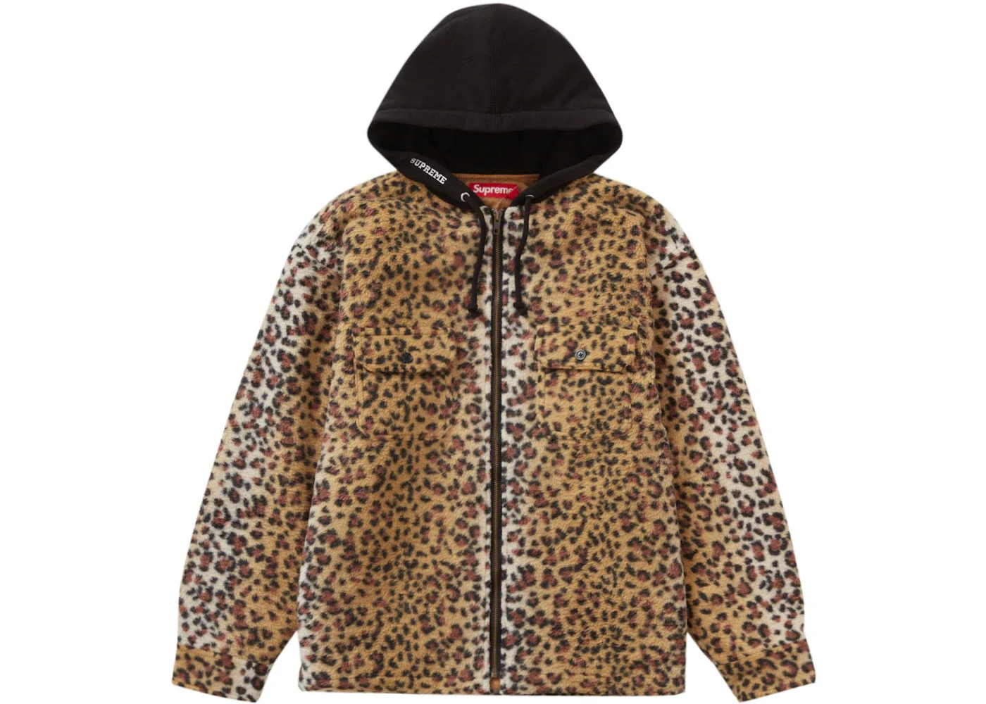 Supreme Fleece Zip Up Hooded Shirt Brown Leopard - 1