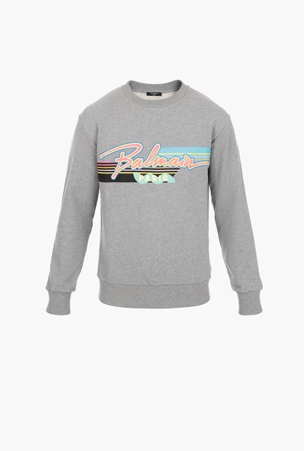EXCLUSIVE - Heather gray cotton sweatshirt with multicolor Balmain logo - 1