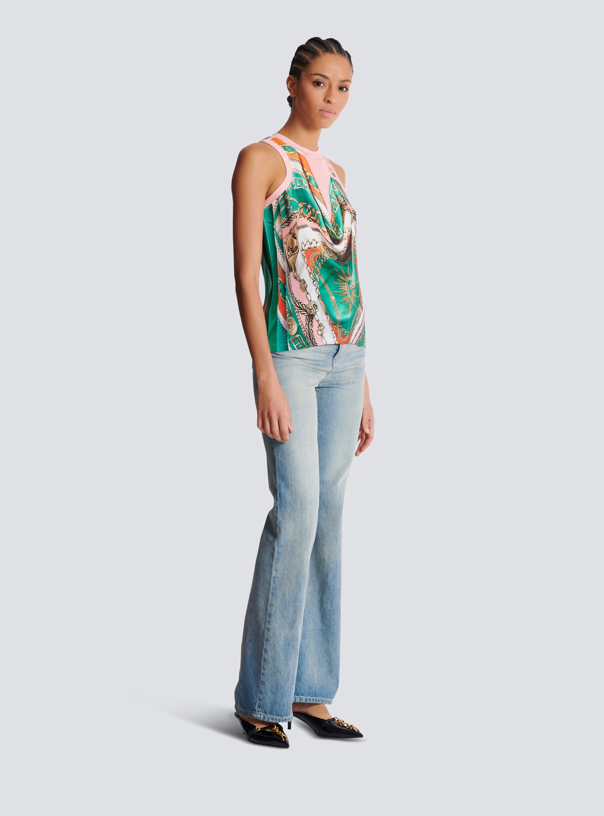 Trompe-l'œil-style Balmain Foulard print vest top - 3