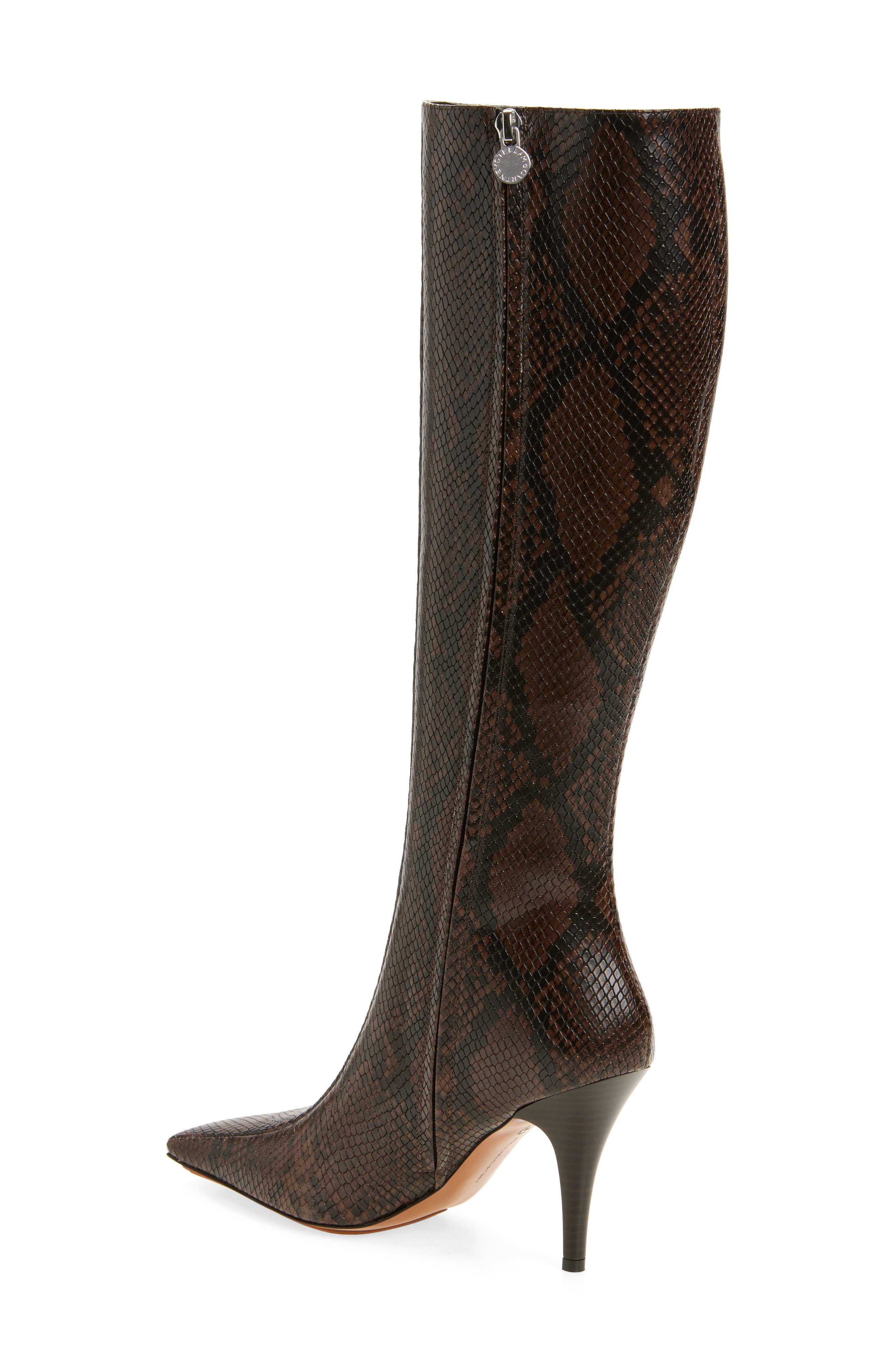 Stella McCartney Snakeskin Embossed Square Toe Knee High Boot in Coffee at Nordstrom - 2