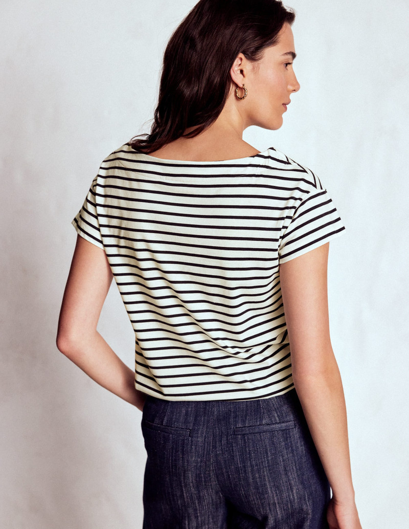 Supersoft Boat Neck T-Shirt-Ivory, Navy Stripe 4