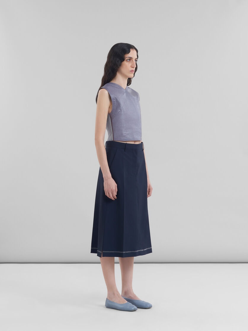 DEEP BLUE WOOL MIDI SKIRT WITH PRESSED PLEATS - 5
