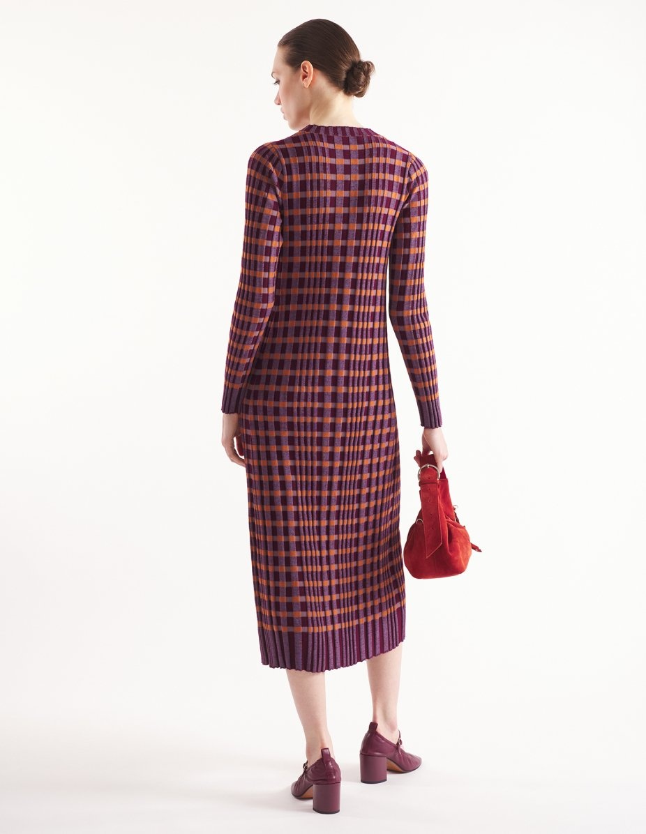 CHECKED RIBBED LONG DRESS - 5