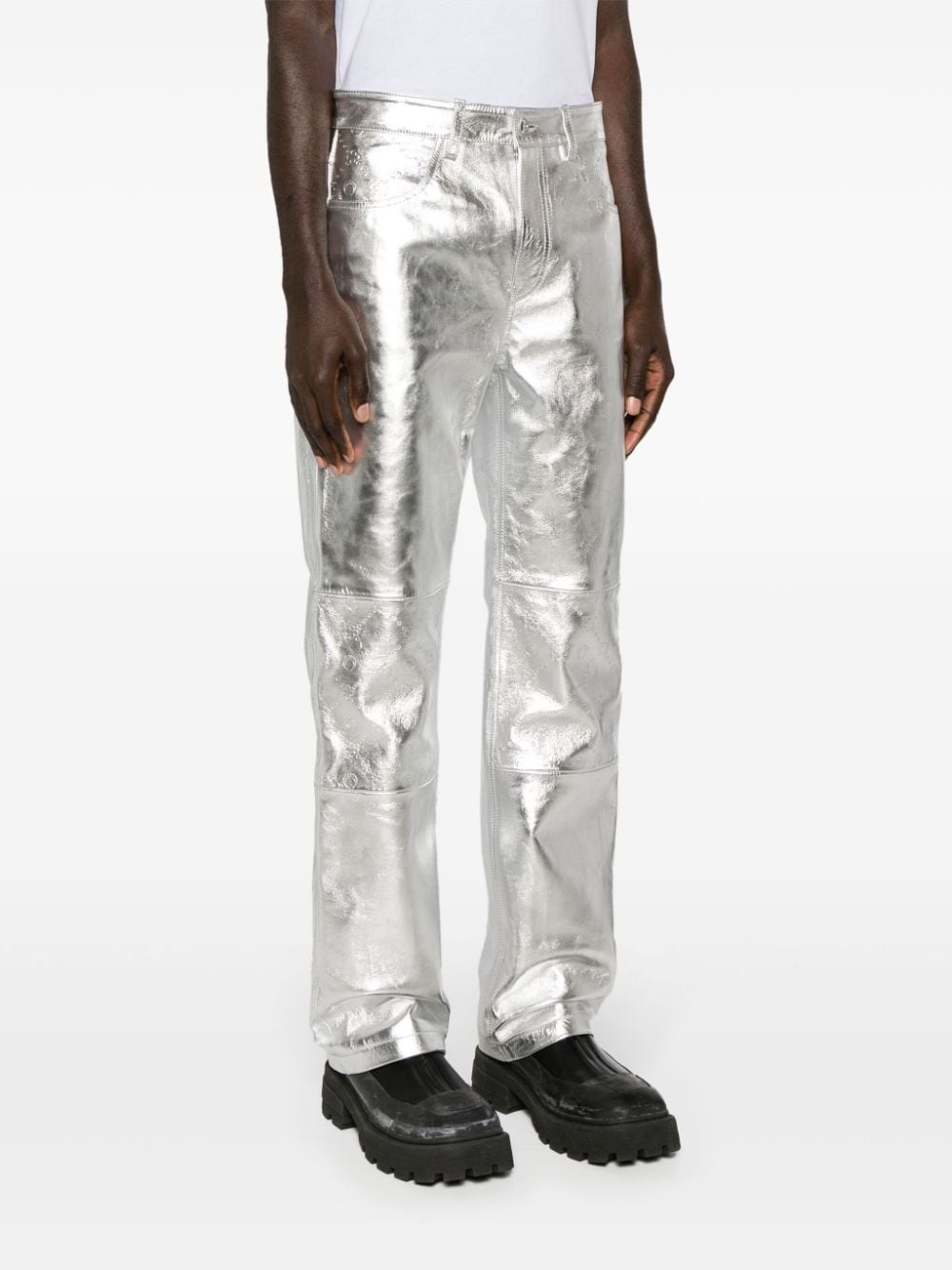 crescent moon-debossed leather trousers - 3