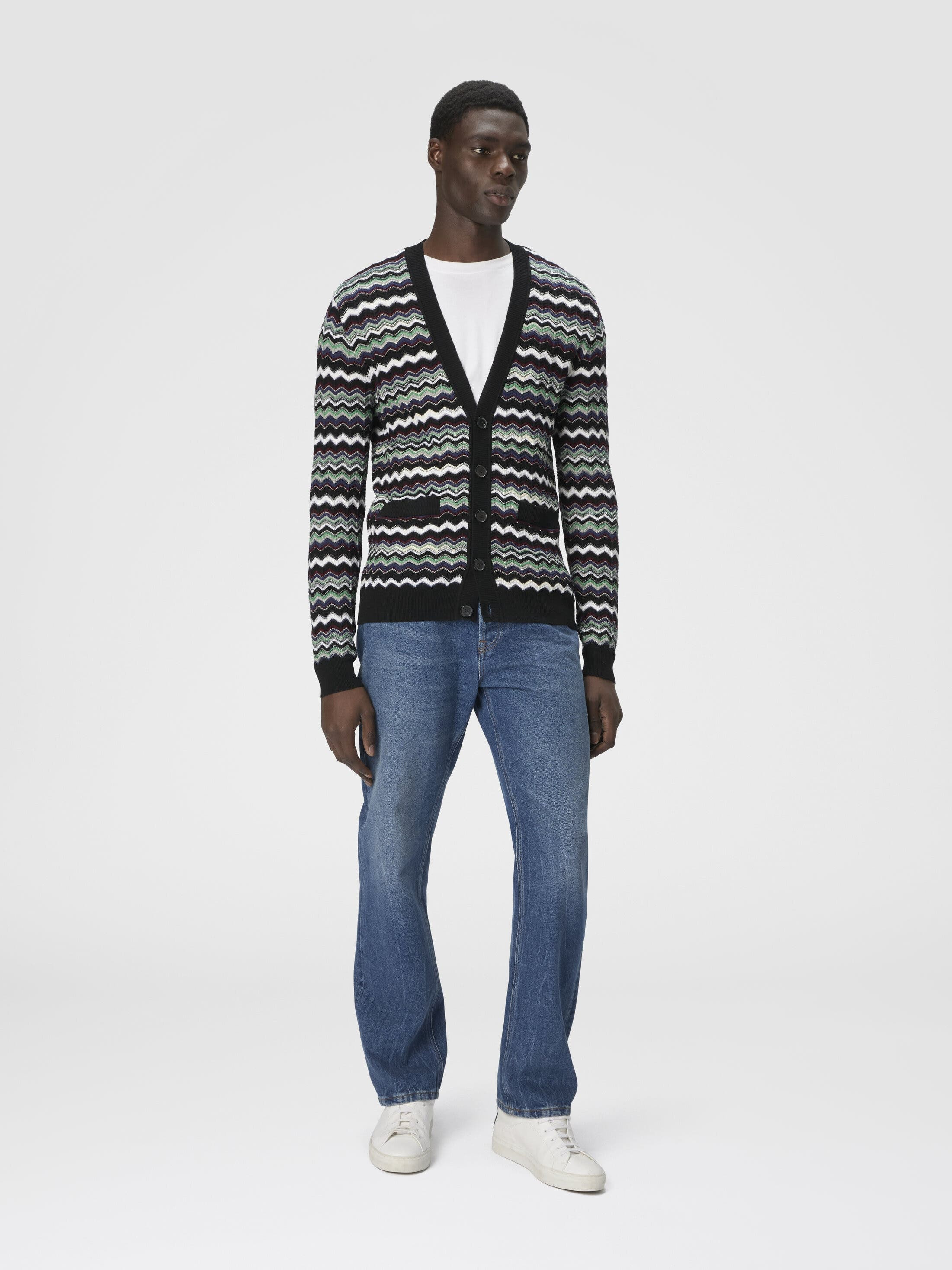 Missoni Cardigan In Wool-cotton Blend With Zigzag in Blue & Green at Nordstrom - 2