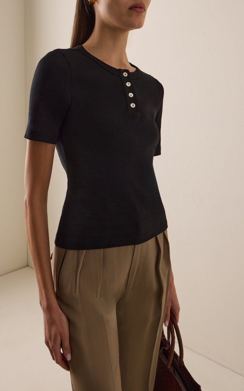 FLORE FLORE Jess Cotton Henley T-Shirt black outlook