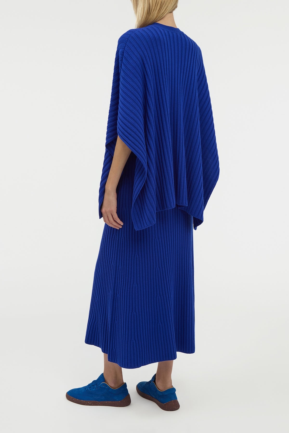 Baron Knit Cropped Poncho in Cobalt Merino Wool Cashmere - 4