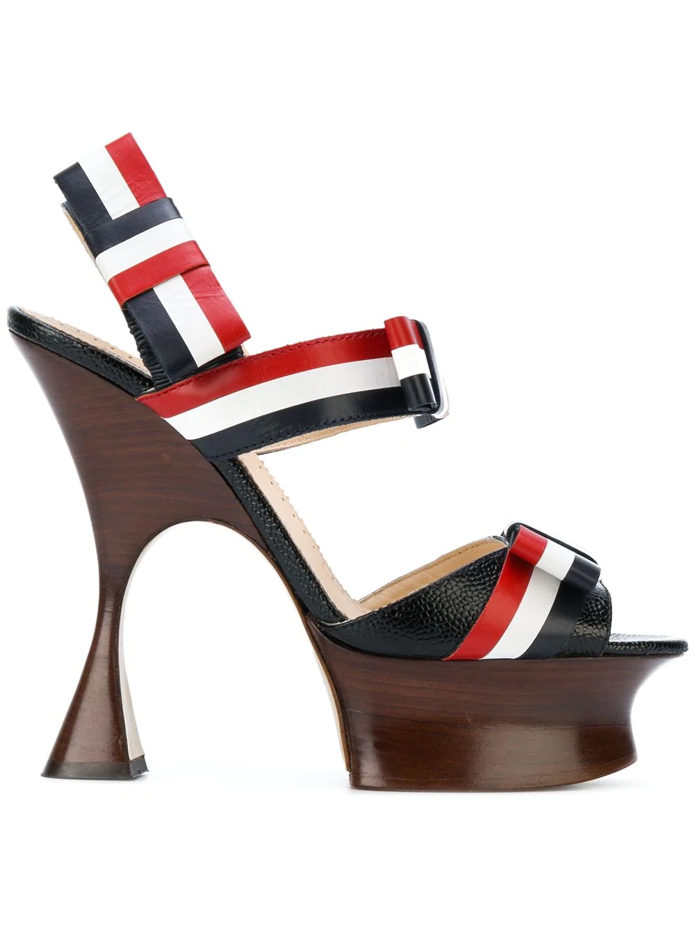 Open Toe Shaped Platform Heel (15 Cm) With Bow Strap In Pebble Lucido Leather & Calf Leather - 1