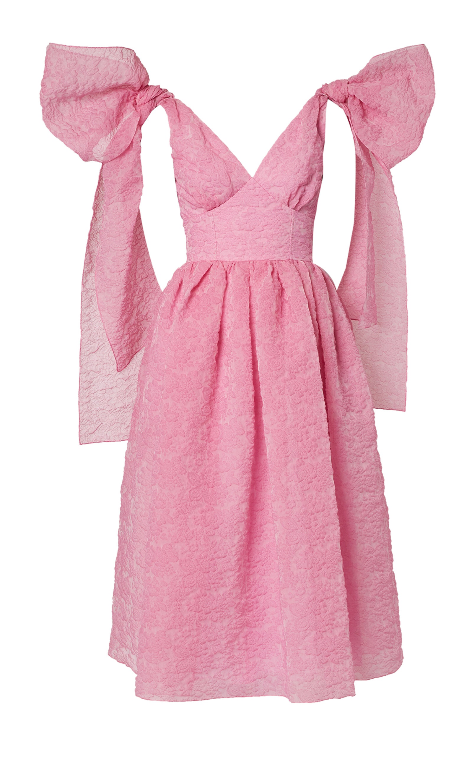 Satin Embossed Bowtie Shoulder Maxi Dress pink - 1