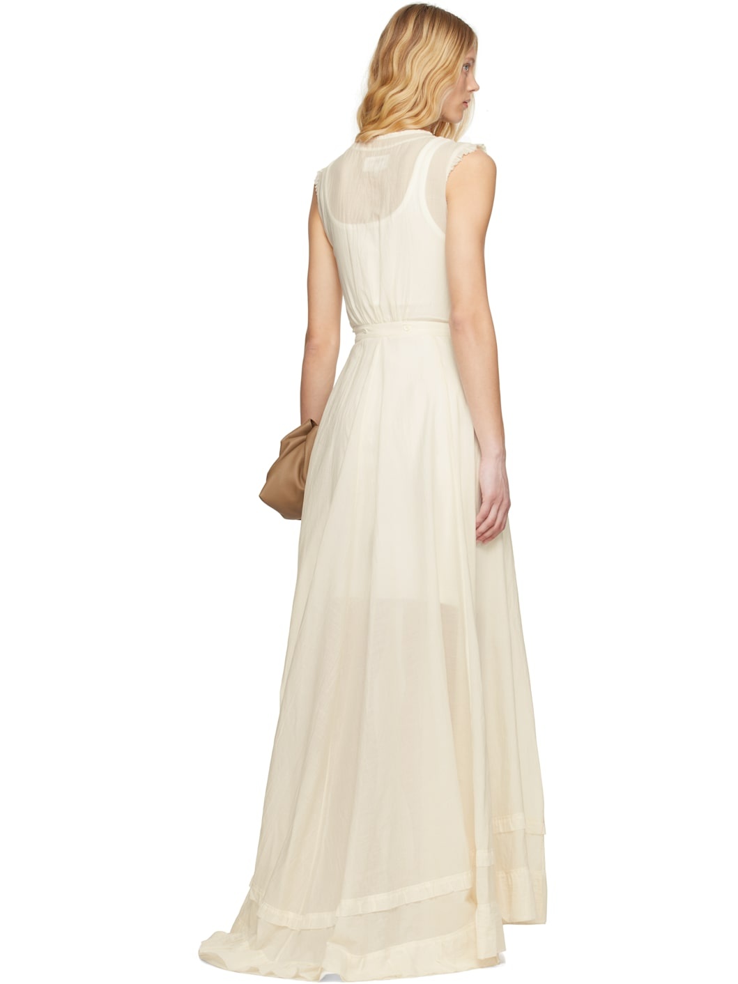 Off-White Cotton Voile Maxi Dress - 3
