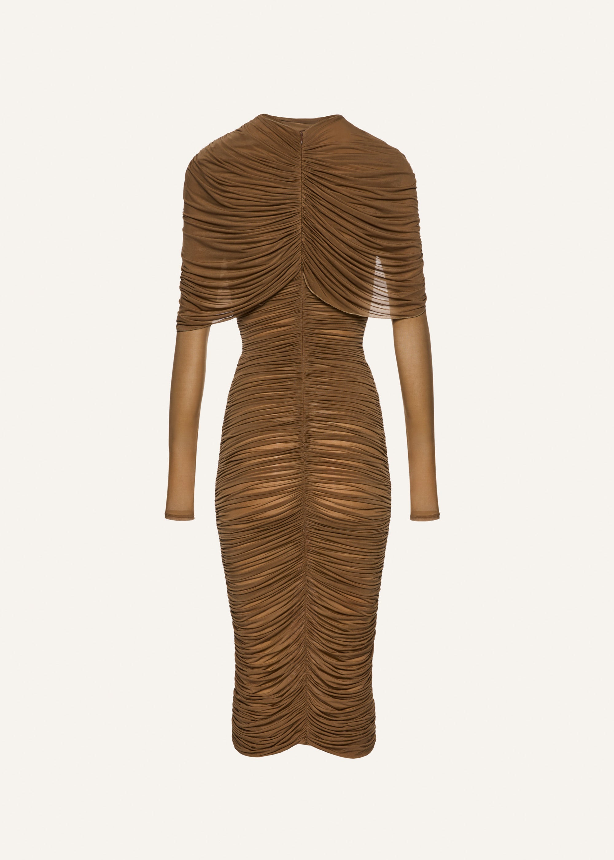 Draped high-neck midi dress in beige - 2