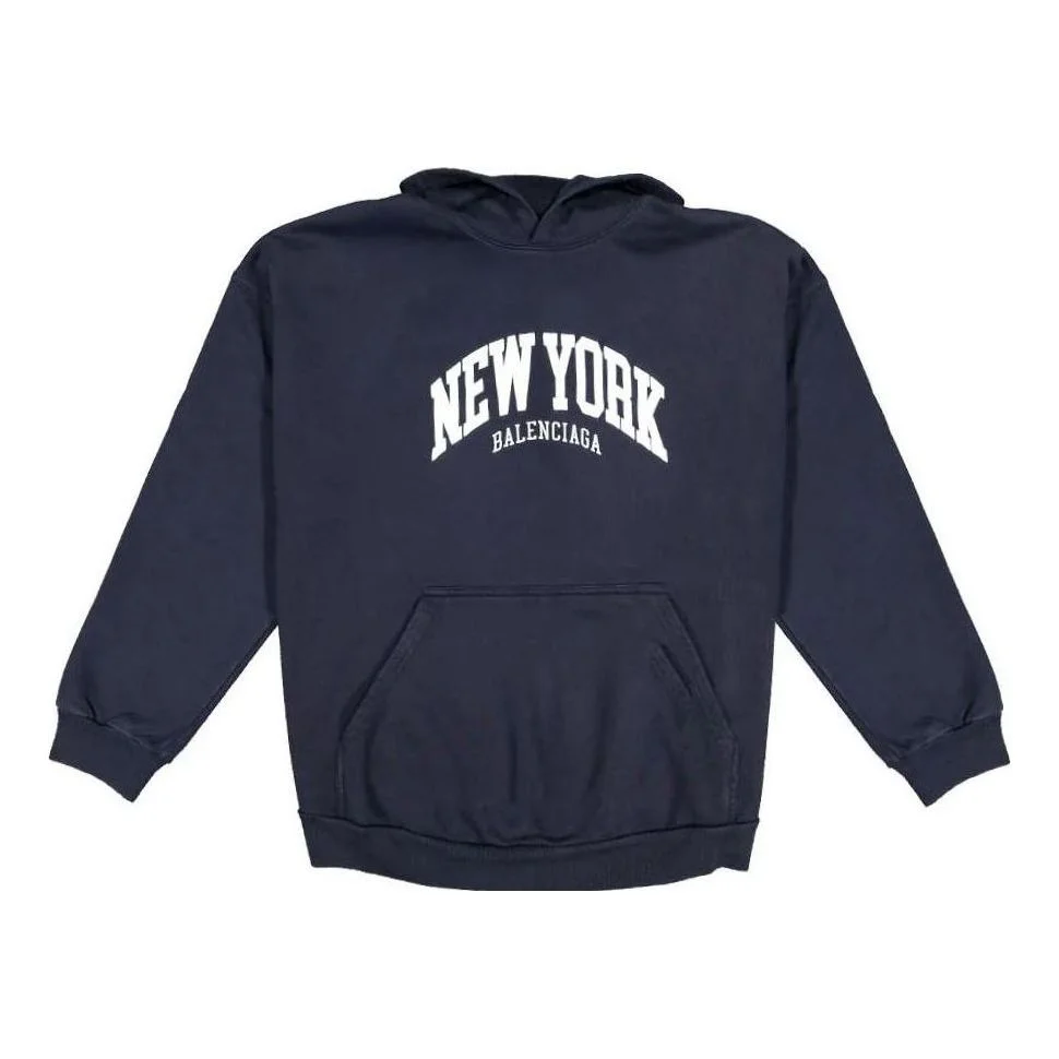 Balenciaga Cities New York Hoodie Wide Fit 'Navy White' 675003TLVM33967 - 1