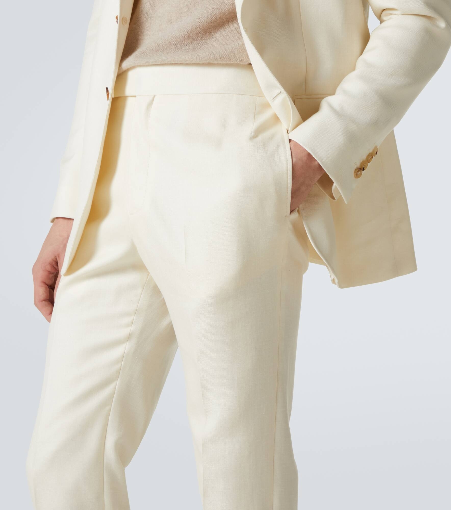 Flat Front wool, silk and linen suit pants - 5