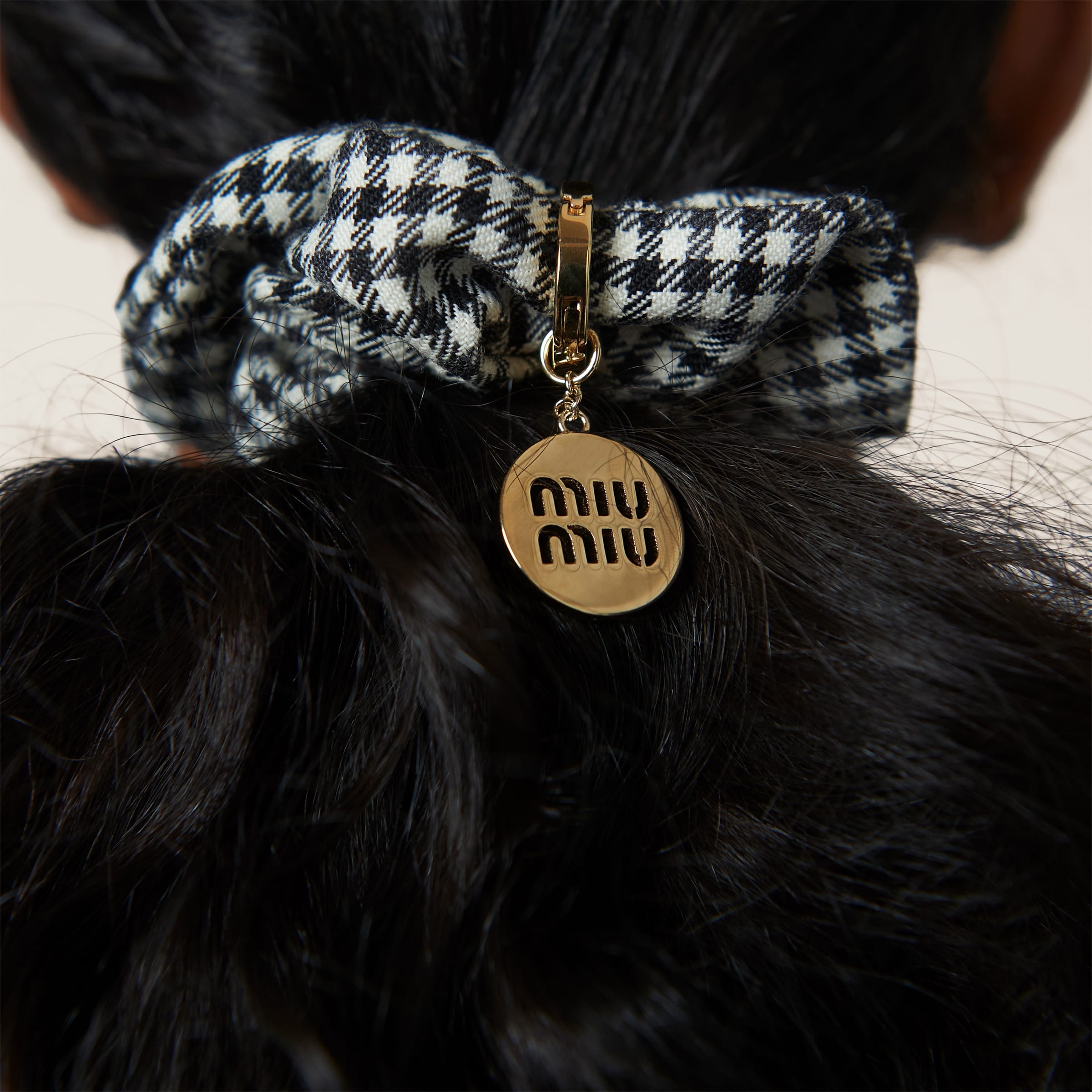 Gingham check wool scrunchie - 4