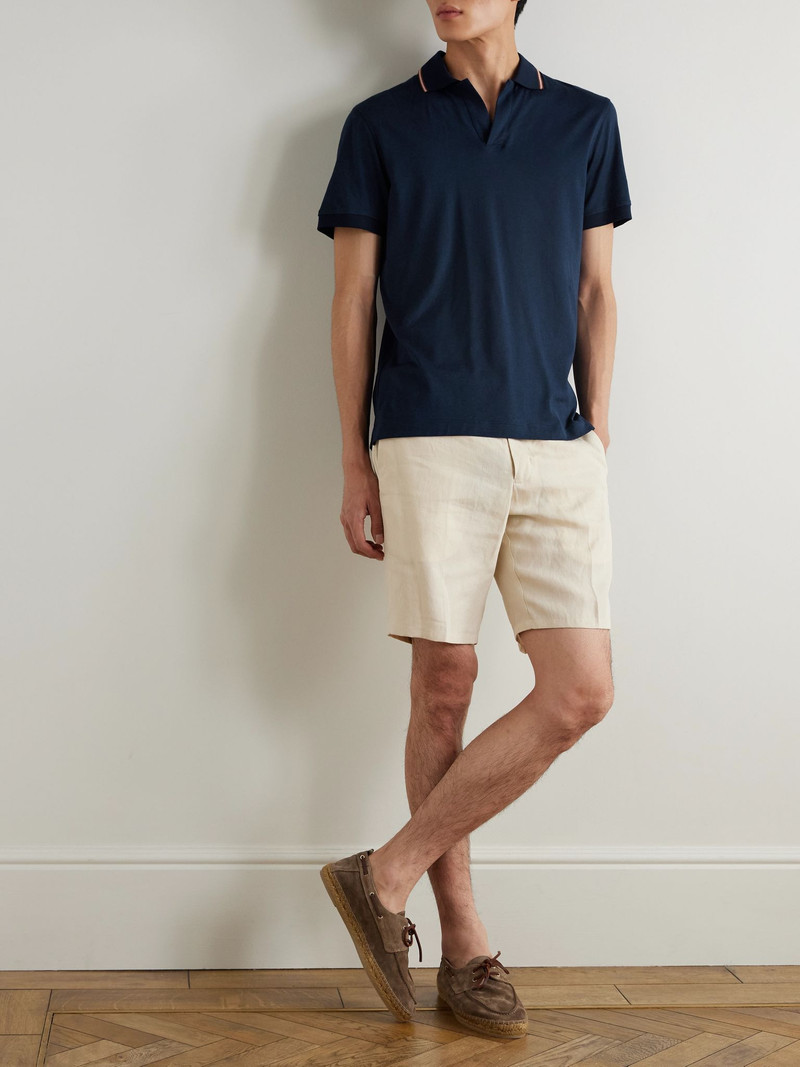 ORLEBAR BROWN Felix Striped Cotton and Lyocell-Blend Polo Shirt Navy outlook