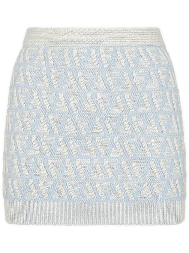 FENDI FF Cashmere Wool Mini A-Line Skirt Light Blue | balaan