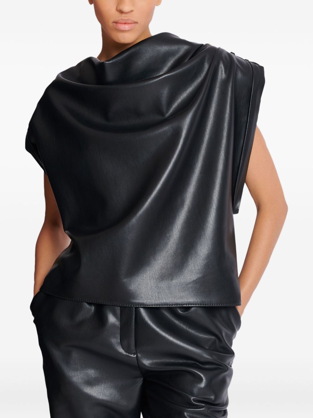 faux-leather draped top - 5