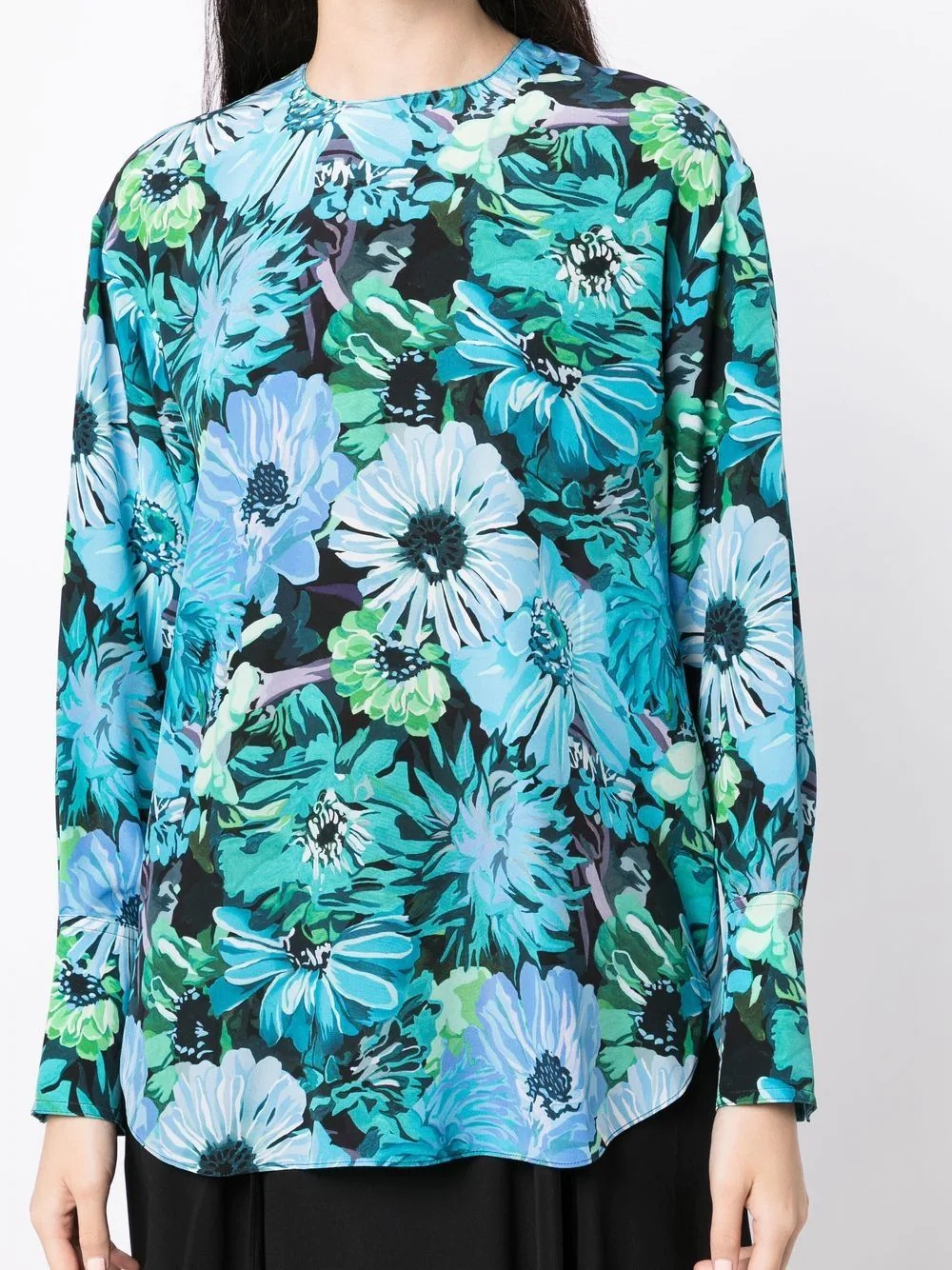 floral-print long-sleeve silk blouse - 5