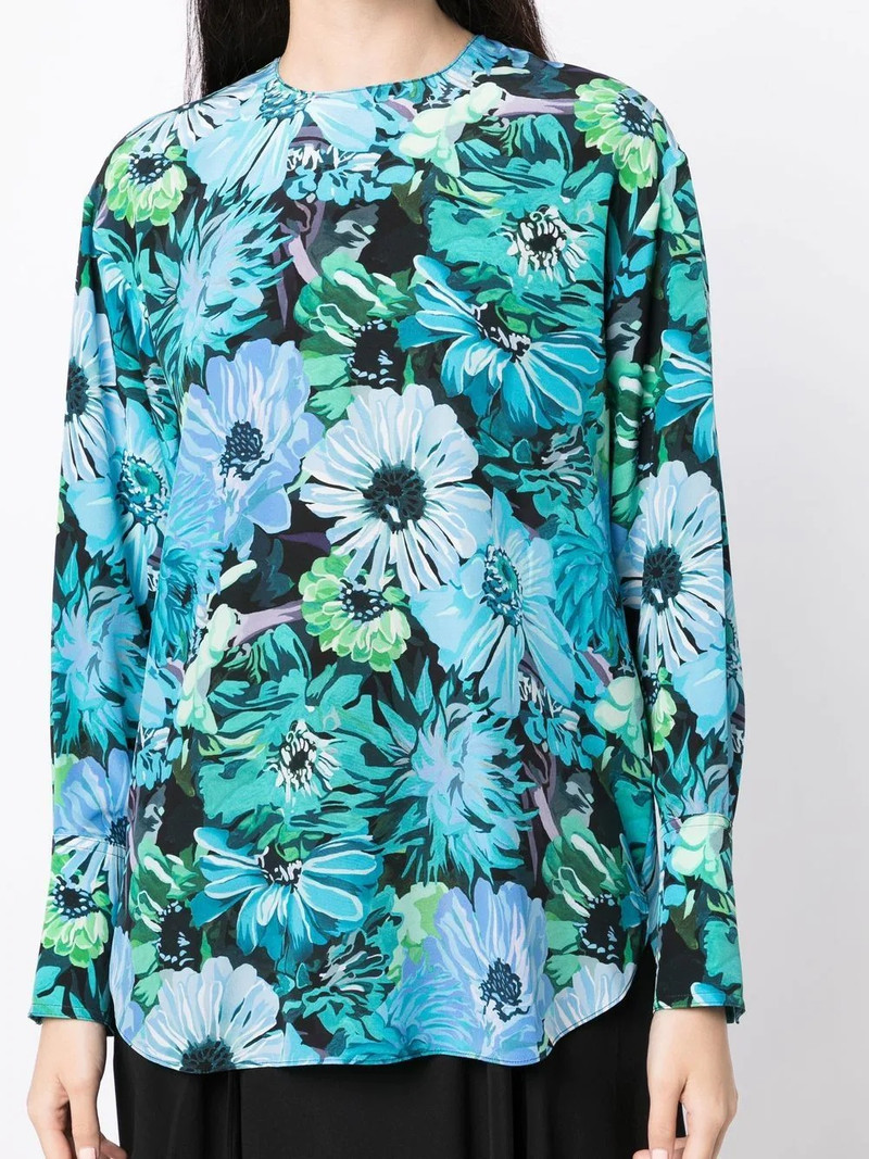 floral-print long-sleeve silk blouse 5